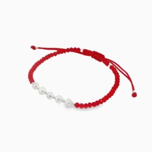 Pulsera Roja con Perlas Plateadas